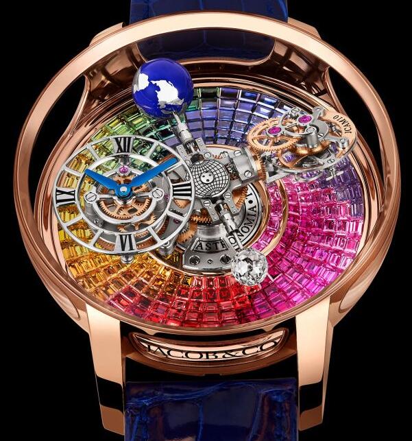 Review Jacob & Co ASTRONOMIA TOURBILLON BAGUETTE RAINBOW SAPPHIRES AT100.40.AC.UR.A Replica watch